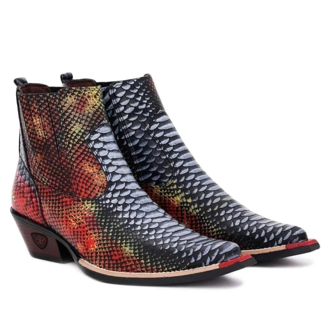 Bota Country Masculina Bico Fino Couro Estilo Cobra Dragão