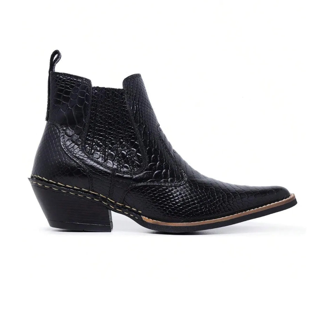 Bota Country Masculina Bico Fino Preta Clássica