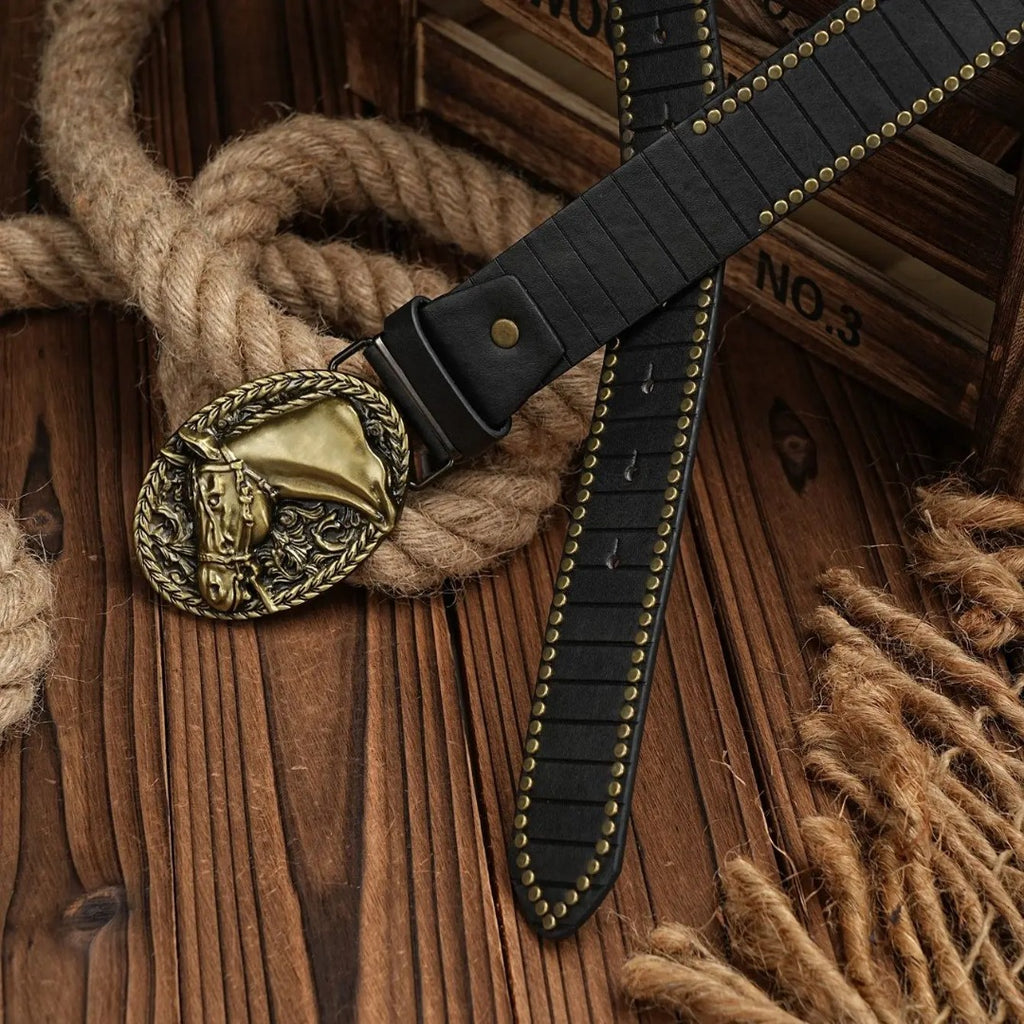 Cinto Country Fivela Cavalo de Ouro Couro PU
