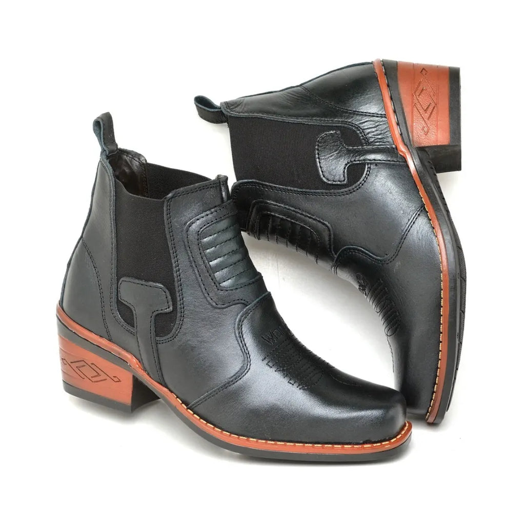 Bota Country Texana Couro 100% Legítimo - Preta + Copo Térmico GRÁTIS