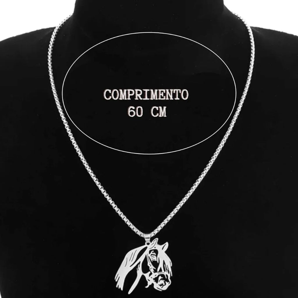 Corrente + Pingente Cavalo Crioulo Prata e Dourada Aço Inoxidável