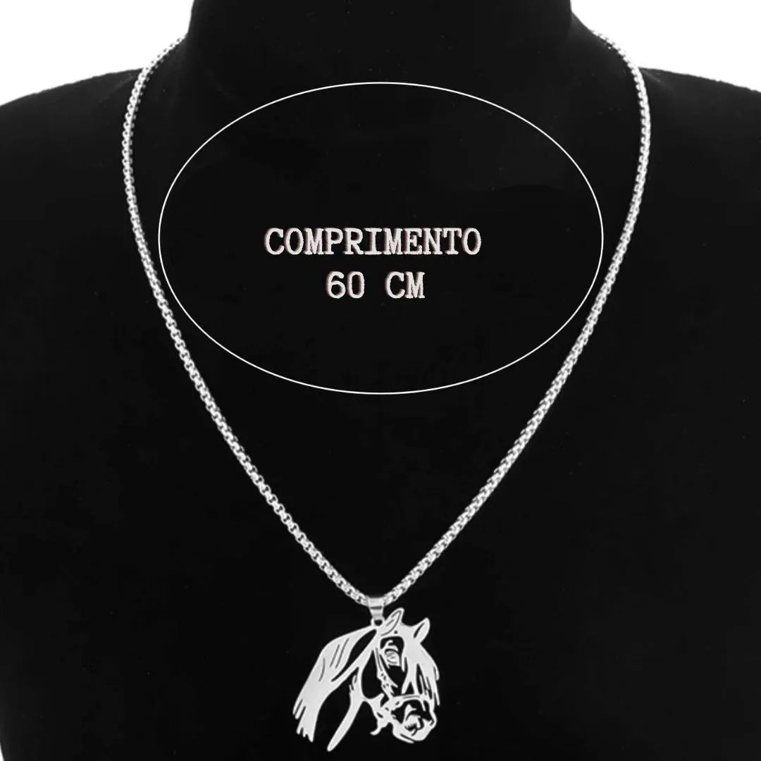 Corrente + Pingente Cavalo Crioulo Prata e Dourada Aço Inoxidável