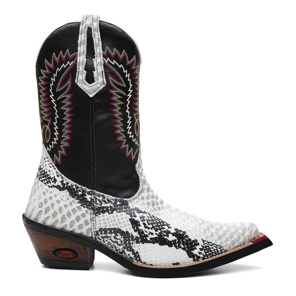 Bota Country Masculina Branca Bico Fino Couro Cano Médio