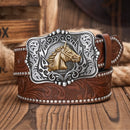 Cinto Country Fivela Cavalo Puro Sangue Dourado Couro PU
