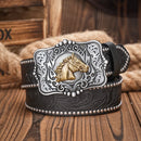 Cinto Country Fivela Cavalo Puro Sangue Dourado Couro PU