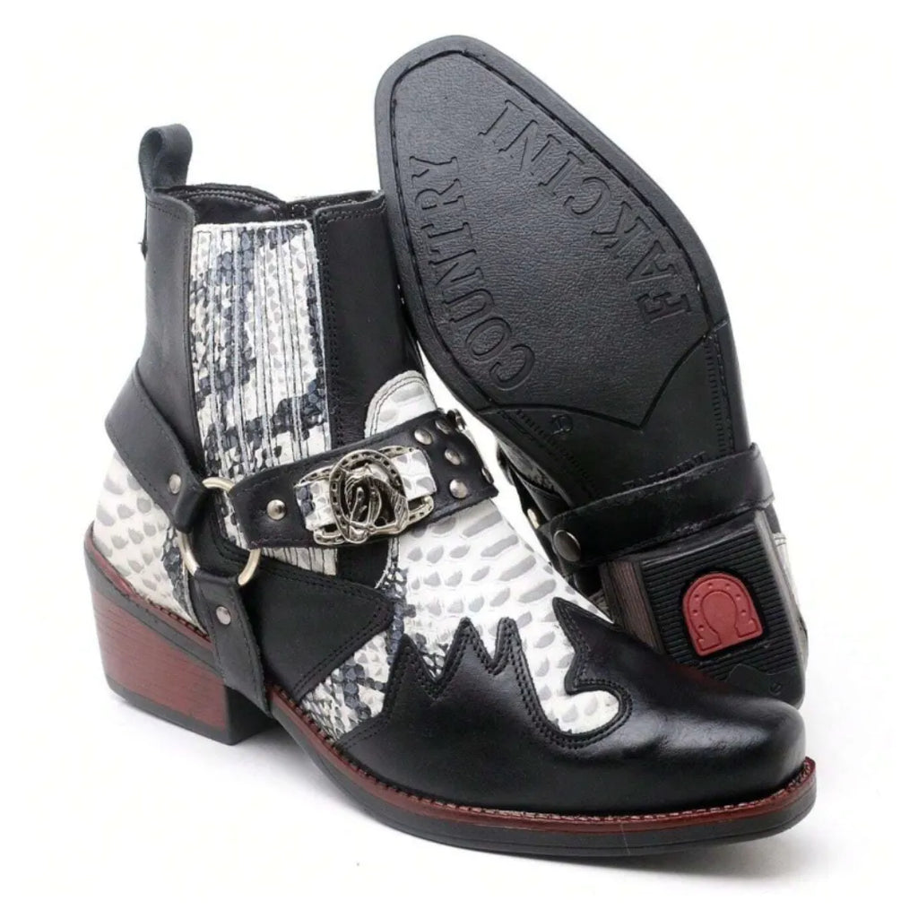 Bota Country Masculina Branco Gelo em Couro Masculina com Cabresto Removível e Elástico