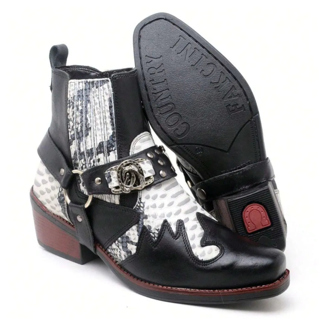 Bota Country Masculina Branco Gelo em Couro Masculina com Cabresto Removível e Elástico