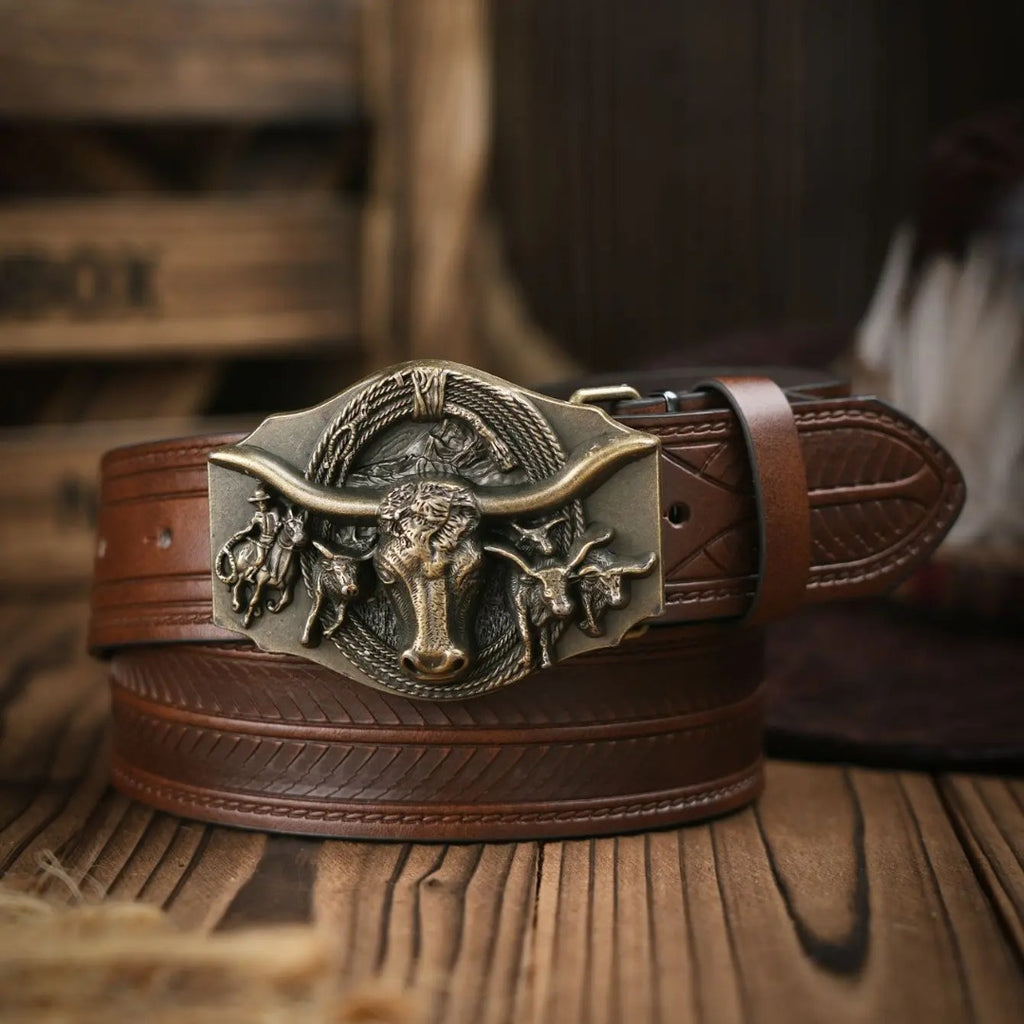 Cinto Country Fivela Touro Longhorn Couro PU