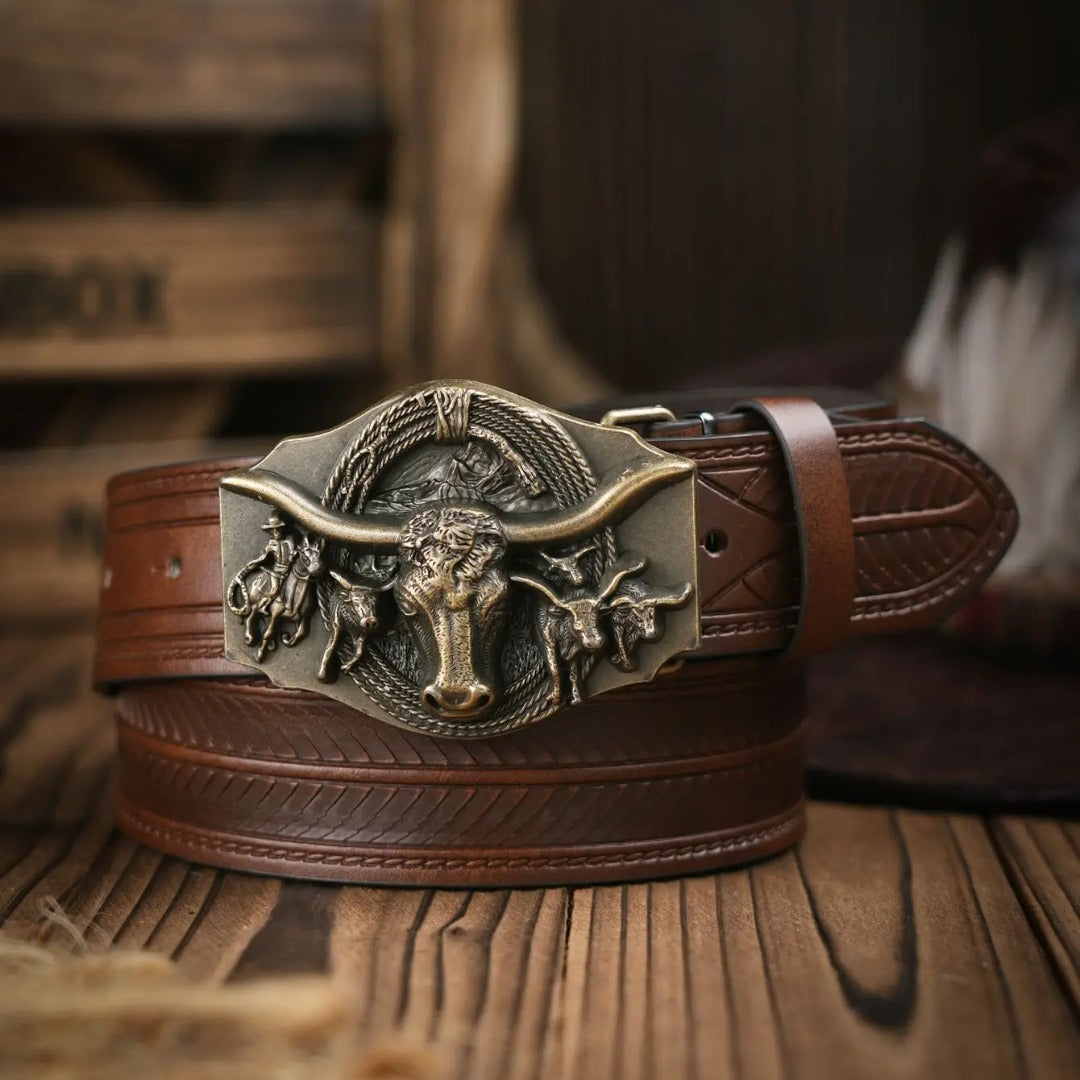 Cinto Country Fivela Touro Longhorn Couro PU
