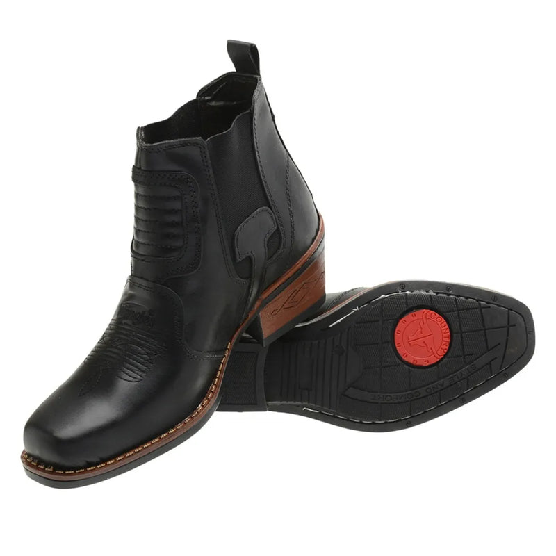 Bota Country Texana Couro 100% Legítimo - Preta + Copo Térmico GRÁTIS