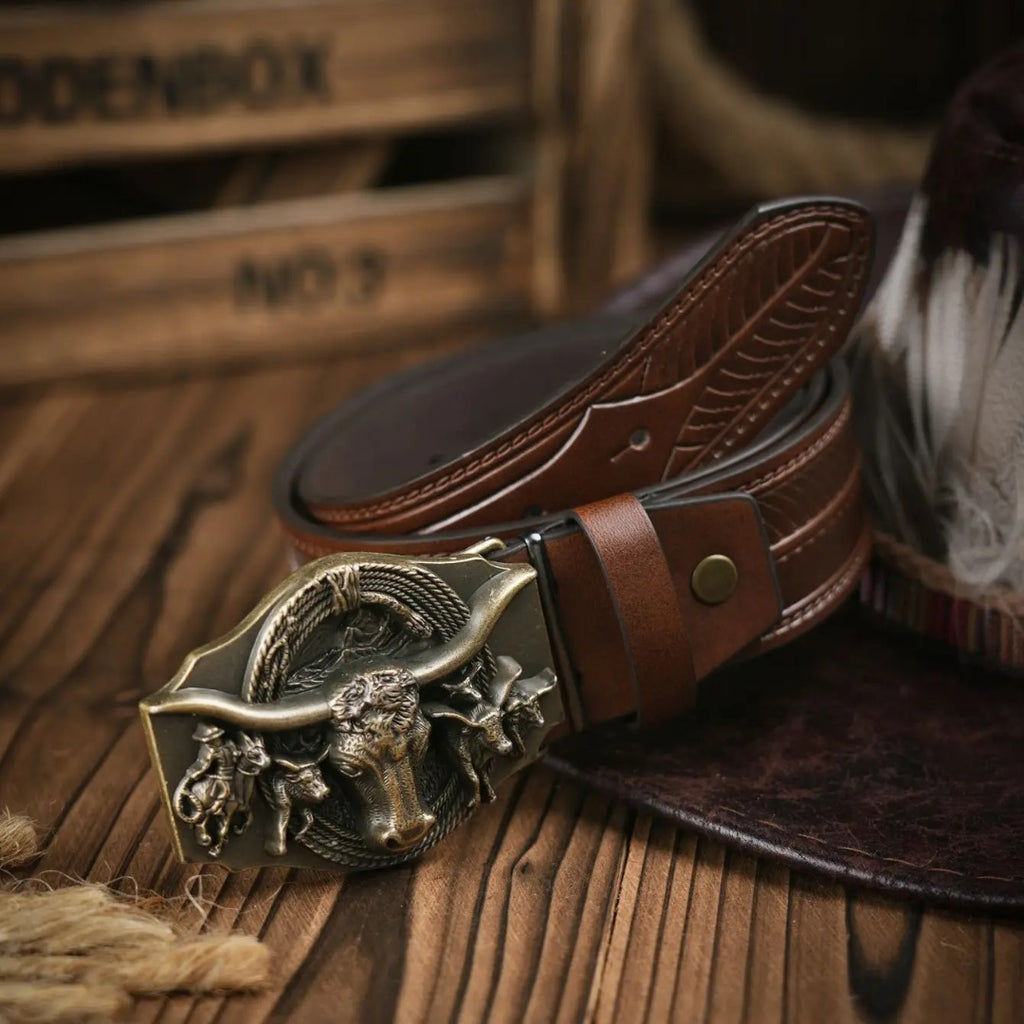 Cinto Country Fivela Touro Longhorn Couro PU