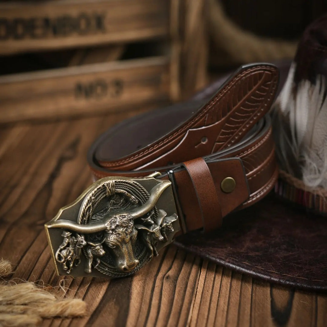 Cinto Country Fivela Touro Longhorn Couro PU