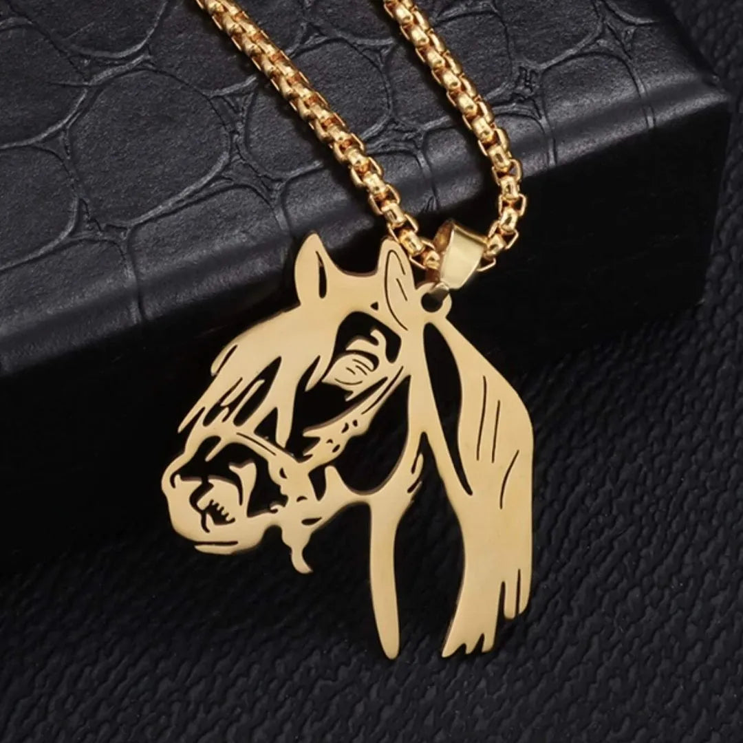 Corrente + Pingente Cavalo Crioulo Prata e Dourada Aço Inoxidável