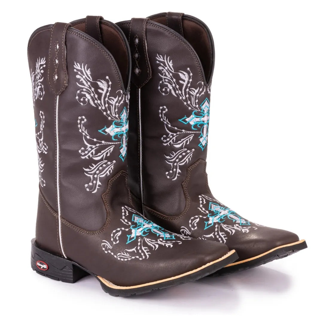 Bota Country Masculina Cano Alto Marrom e Cruz Azul Feminina