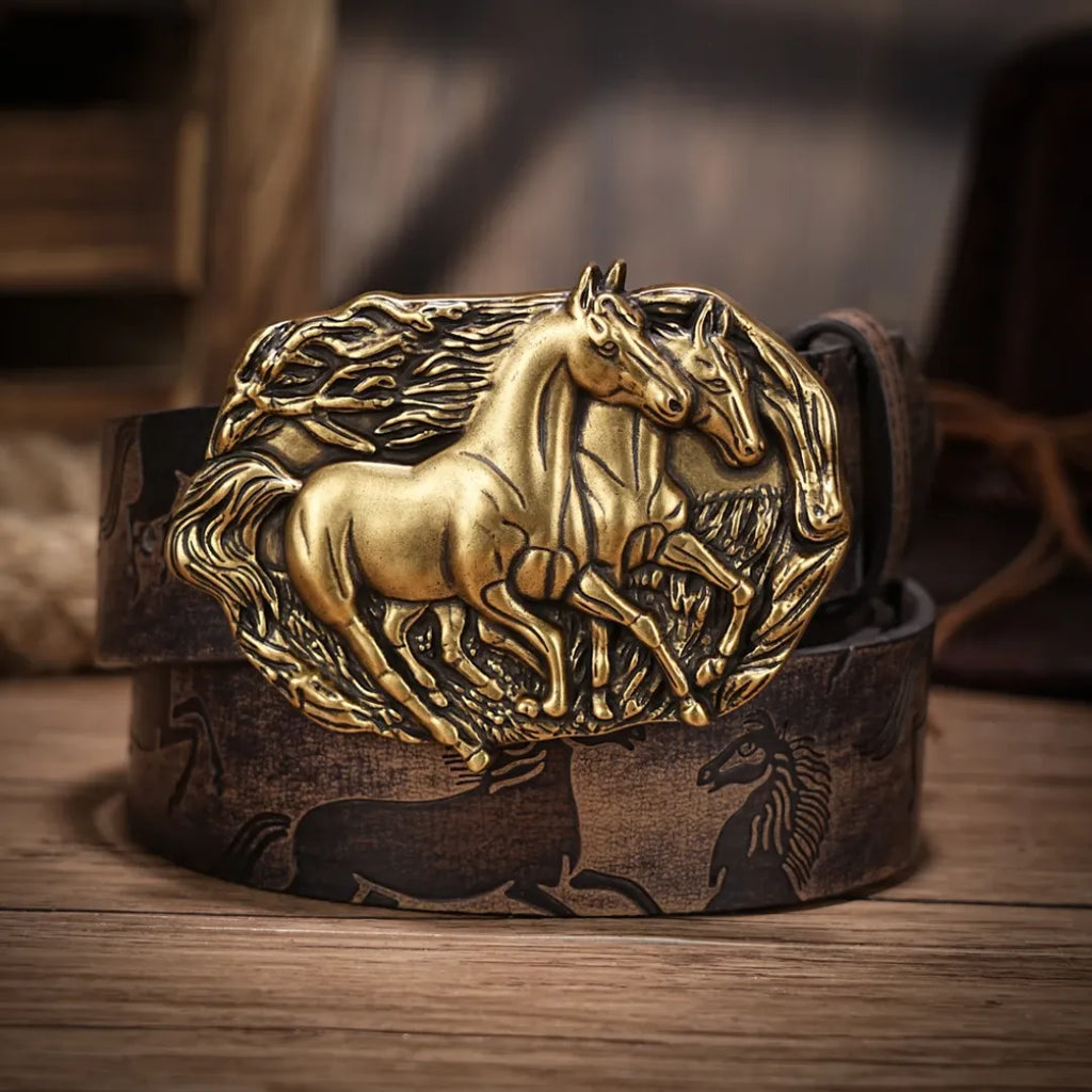 Cinto Country Fivela Casal de Cavalos Couro PU