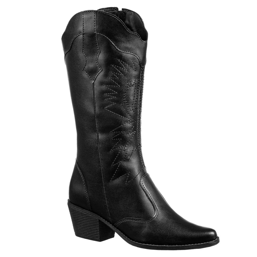 Bota Country Texana Feminina Preta Cano Médio