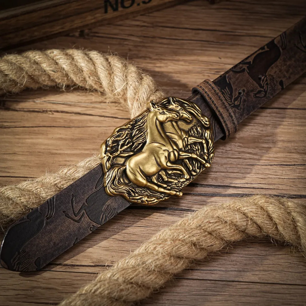 Cinto Country Fivela Casal de Cavalos Couro PU