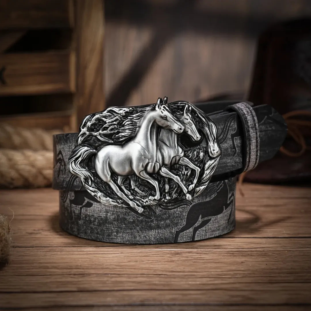 Cinto Country Fivela Casal de Cavalos Couro PU