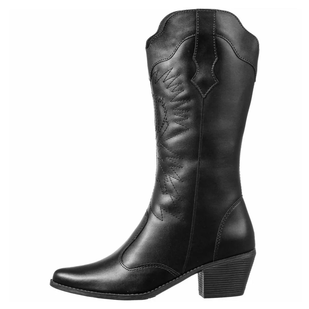 Bota Country Texana Feminina Preta Cano Médio