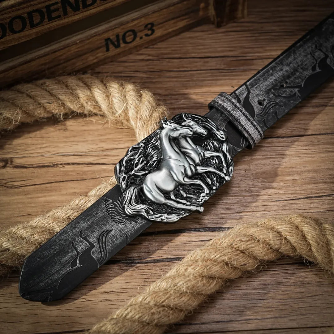 Cinto Country Fivela Casal de Cavalos Couro PU