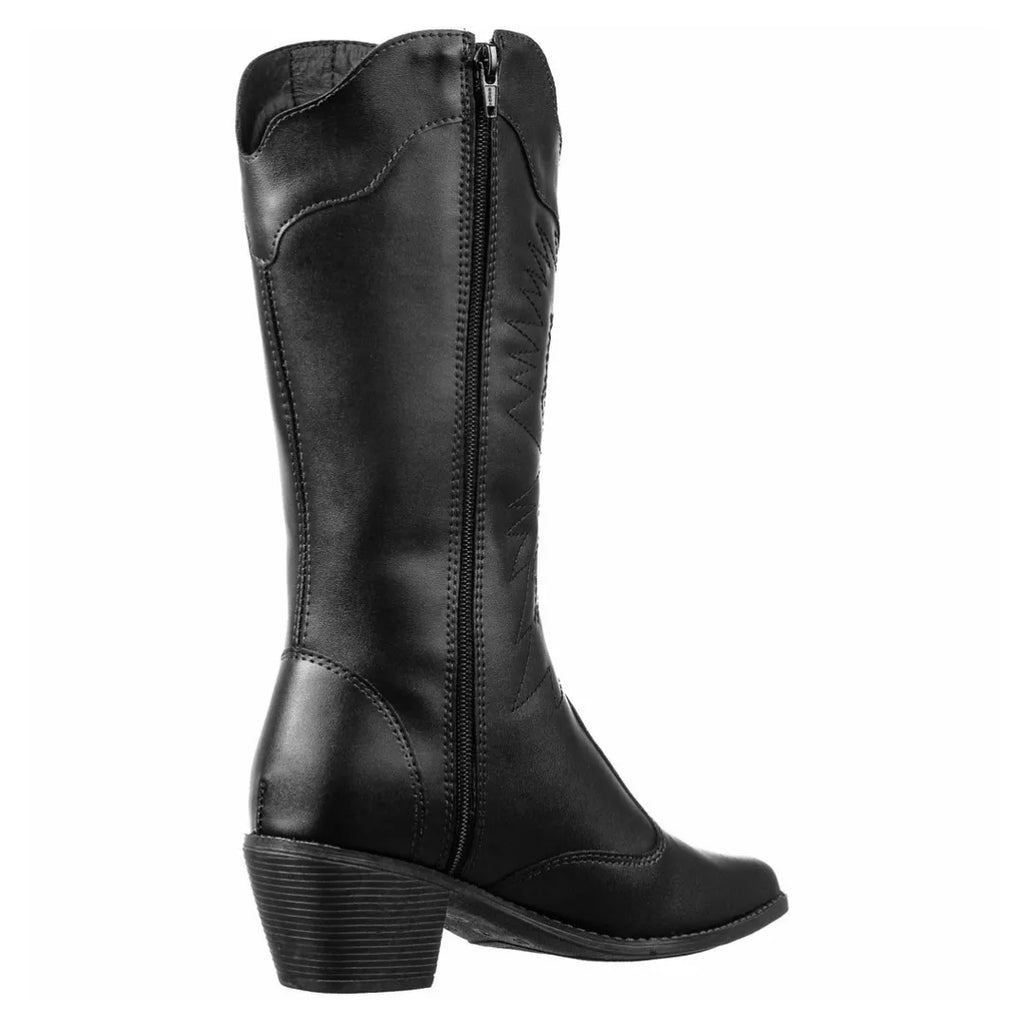 Bota Country Texana Feminina Preta Cano Médio