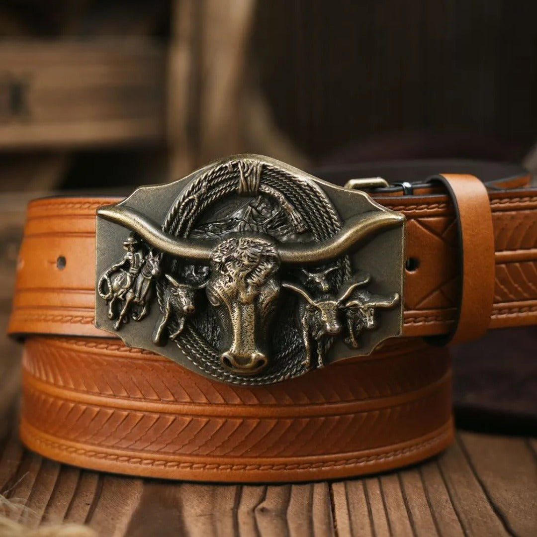 Cinto Country Fivela Touro Longhorn Couro PU