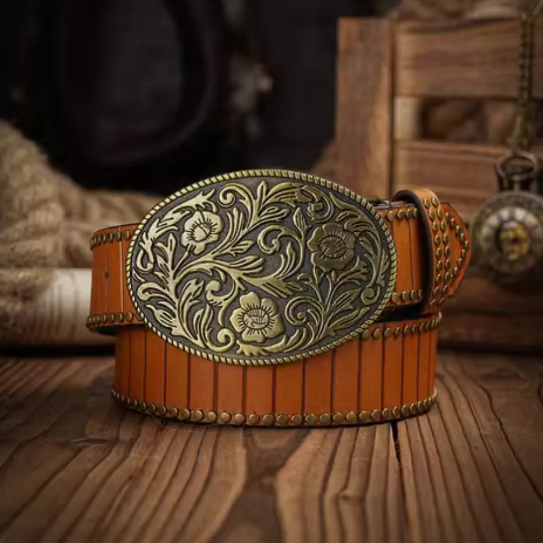 Cinto Country Fivela Flor do Deserto Couro PU