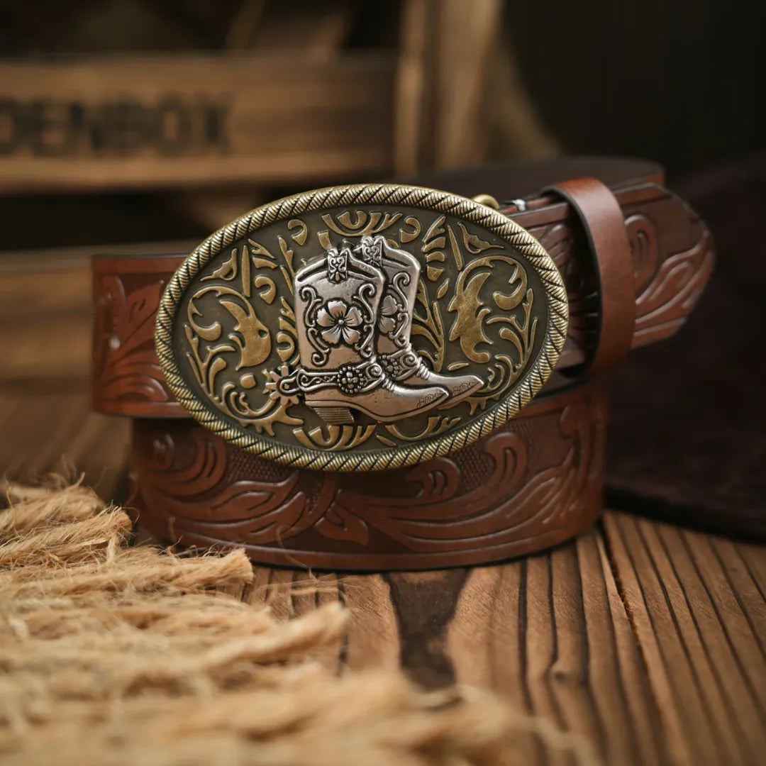 Cinto Country Fivela Bota com Flor Couro PU