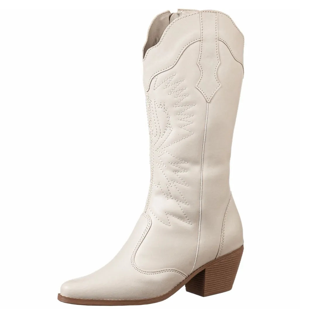 Bota Country Texana Feminina Branca Cano Médio