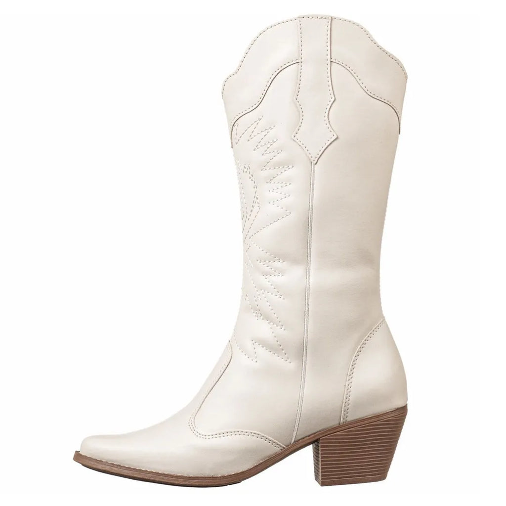 Bota Country Texana Feminina Branca Cano Médio