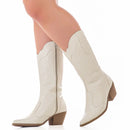 Bota Country Texana Feminina Branca Cano Médio
