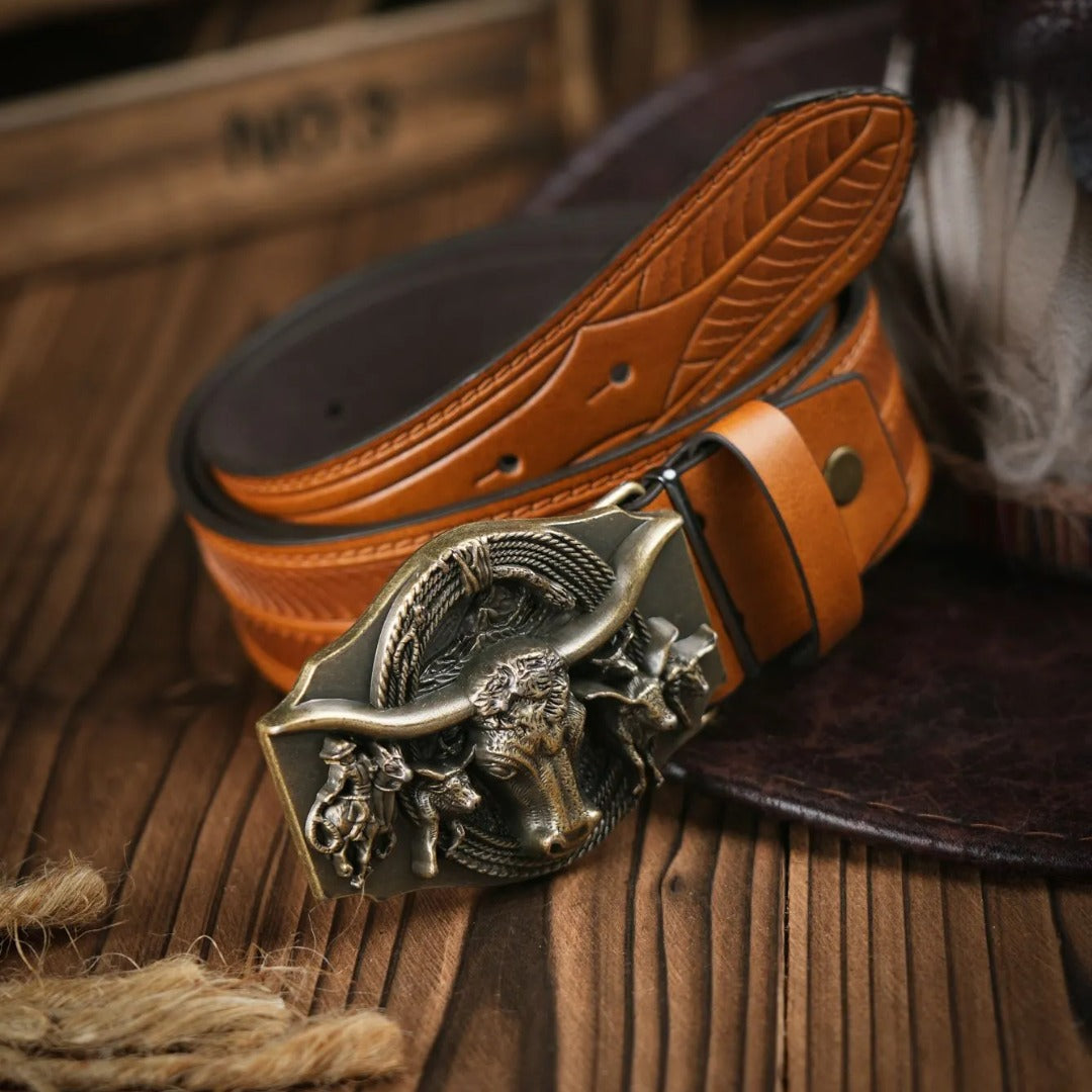 Cinto Country Fivela Touro Longhorn Couro PU