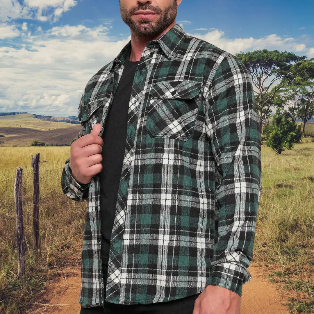 Camisa Xadrez Manga Longa Flanela Estilo Country Verde