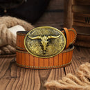 Cinto Country Fivela Cabeça Touro Long Couro PU