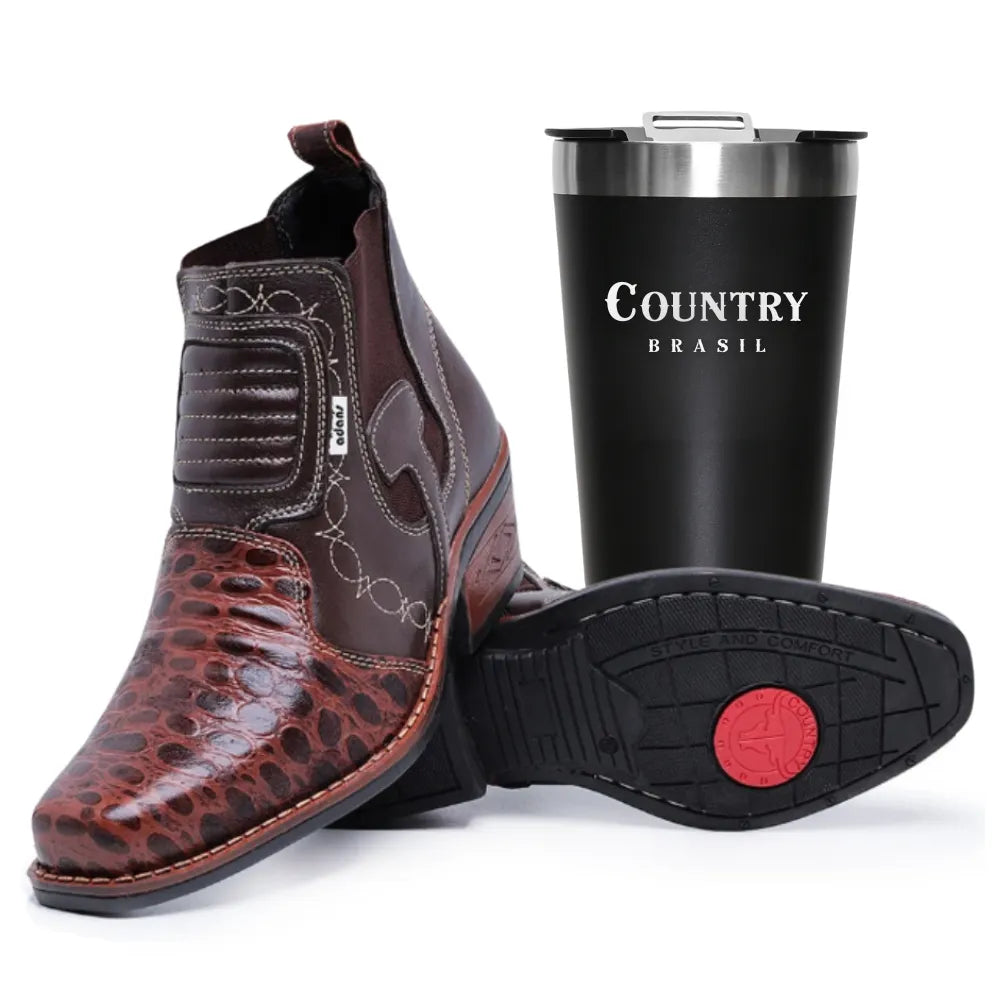 Bota Country Texana em Couro Legítimo + Copo Térmico GRÁTIS